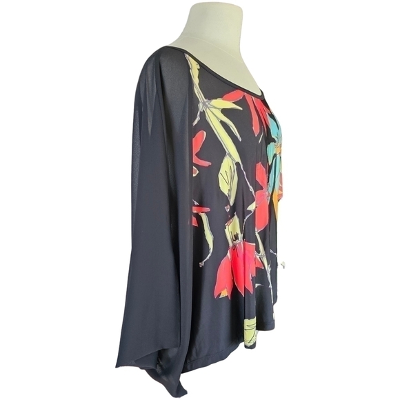 Save The Queen Flowy Viscose Black Floral Sheer Dolman Sleeve top Size Medium - Picture 2 of 16